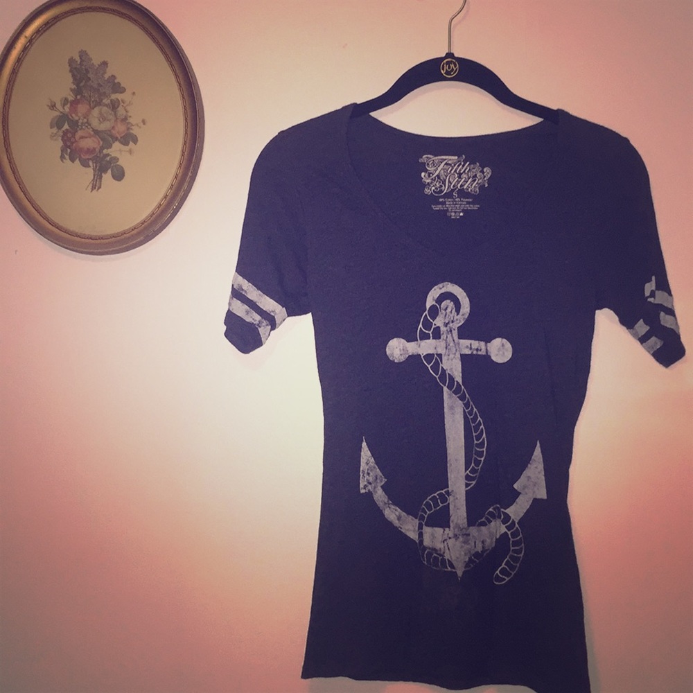 Fifth Sun Navy Anchor V-Neck Graphic Tee